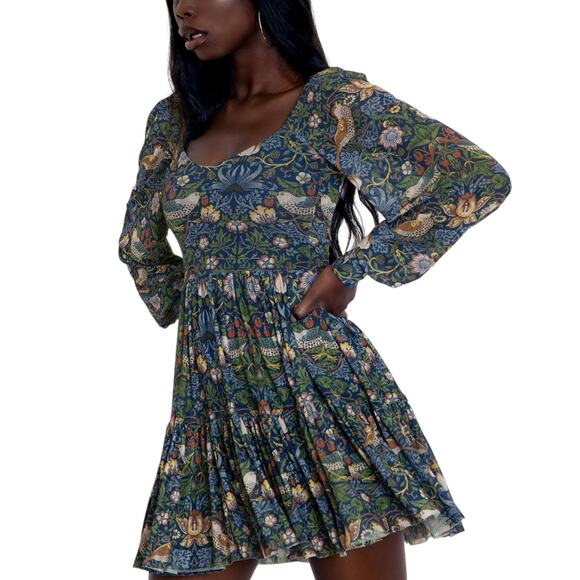 BlackMilk Dresses & Skirts - Strawberry Thief Blue Sheer Sweet Frill Dress - L